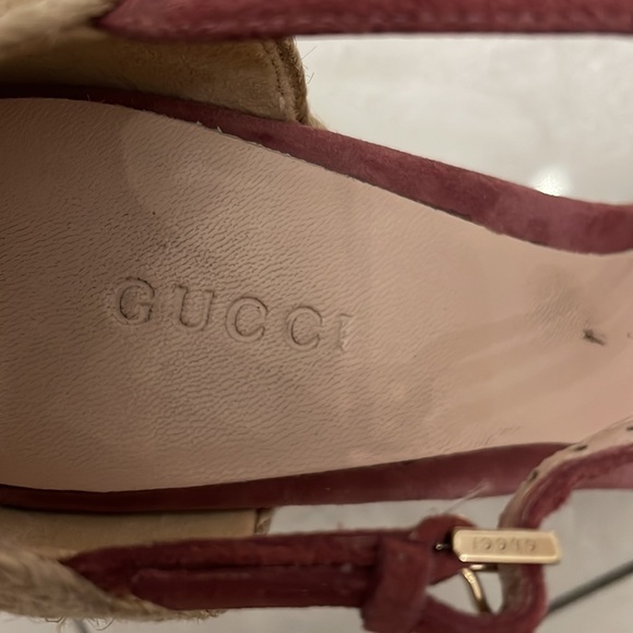 Gucci Horsebit  light wine suede and raffia wedge - Picture 6 of 10